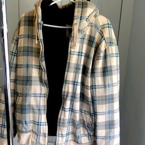 Winter flannel jacket in warm cream color with blue stripes